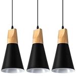 Modern Pendant Lighting for Kitchen Island 3 Pack, Small Nordic Pendant Light Black Wood Pendant Hanging Light Over Dining Table, Kitchen Island, 5.5"