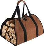 Large Canvas Log Carrier Bag, 38”x 18” Heavy Duty Waxed Durable Waterproof Fireplace Firewood Tote Bag for Indoor Wood Stoves Outdoor Camping (Brown)