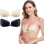 HEYIN 2 Pairs Sticky Bra Backless Adhesive Strapless Invisible Push Up Bra Nipple Covers Stick on Bras for Women. (CA/US, Cup Band, B, Black and Beige)