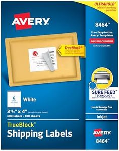 Avery Printable Shipping Labels with Sure Feed, 3-1/3" x 4", White, 600 Blank Mailing Labels (8464)