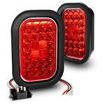 TRUE MODS 2pc Red 5" x 3" Rectangular LED Trailer Tail Light Kit [DOT FMVSS 108] [SAE I6 P2 S2 (3) T] [Grommets/Plugs] [Submersible] [Stop Turn Tail Brake] [24 LED] For Tow Truck 80" Wide Trailer