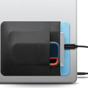 Afterplug 2-Pocket SSD & Hard Drive Holder for Laptop, Reusable Adhesive, Stick-On Pocket Sleeve for External Portable SSD, HDD, Cables and More (Large)