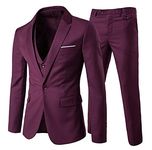 Cloudstyle Mens Slim Fit Business Suit 3 Piece One Button Wedding Formal Wear, Red, Small-36