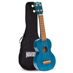 Mahalo Kahiko Soprano Ukulele for Beginners, Quality Musical String Instrument with Geared Machine Head & Instrument Case, Small Ukulele for Kids & Adults, E-Book Guide, Transparent Blue