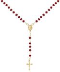 Barzel 18K Gold Plated Rosary Beaded Necklace, Virgin Mary Necklace, Guadalupe Necklace, 18 Inches with 2 Inch Extension, Waterproof, Tarnish Free, Made in Brazil (Red)