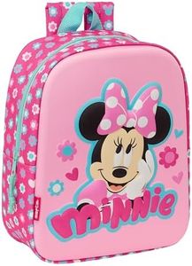 Safta MINNIE MOUSE 3D - Mochila de Guardería 3D, Adaptable a Carro, Fácil Limpieza, Ideal para Niños de Diferentes Edades, Cómoda y Versátil, Calidad y Resistencia, 22x10x27 cm, Color Rosa