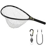 SF Fly Fishing Stealth Carbon Fiber Landing Net Soft Silicone Rubber Mesh Trout Catch and Release Net Small with Black Magnetic Net Release Combo Kit