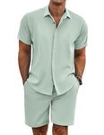 COOFANDY Mens Linen Set Beach Clothes for Men linen suit, Light Green, Medium