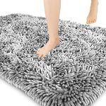 Yimobra Luxury Chenille Bath Mat, Extra Soft and Absorbent Shaggy Bathroom mats Non Slip, Machine Washble Dry, Plush Floor Carpet for Tub, Shower, and Bath Room, 51 x 81 cm, Light Gray