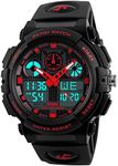 findtime Men's Watch Sport Large Face Military Wrist Watch Outdoor Stopwatch Alarm 5ATM Waterproof Digital Watches for Men LED Backlight Tactical Watch, red, Sport