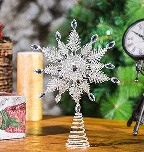 Christmas Snowflake Tree Topper Ornament Supplies Metal Silver Star Treetop for Home Party Holiday Winter Xmas Decorations