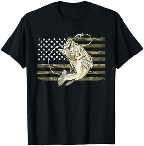 Fishing Camouflage US American Flag Bass Fish Fisherman Camo T-Shirt