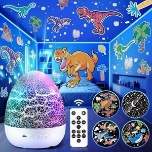 Dinosaur Night Light Projector Night Light for Kids,126 Lighting Effects+10 Musics Kids Night Light Projector for Kids Room,6 Films+Remote Kids Projector Night Light,360° Silent Egg Light for Nursery