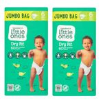 2X Little Ones Size 6 Nappies Dry Fit Jumbo 60 Pack