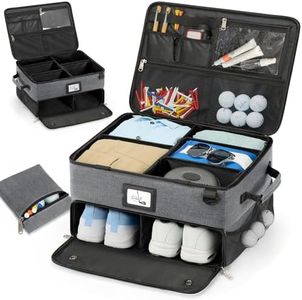 RAINSMORE 2 Layer Golf Trunk Organizer Golf Gifts for Men 2 Pair Shoes Waterproof Car Trunk Locker Golf Accessories for Balls, Tees, Gloves, Clothes, Gifts for Golfers