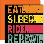 Birthday Card Funny for Her or Him - Eat, Sleep, Ride, Repeat - Happy Birthday Cards for Bike Cycle Horse Riding Lovers Gifts, 145mm x 145mm Birthday Greeting Cards for All Occasions Kids or Adult