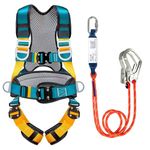 Safety Harness Fall Protection Kit Safety Belt with Adjustable Lanyard -Full Body Roofing harnesses with Shock Absorbing Lanyard