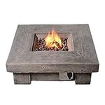 Teamson Home Outdoor Garden Propane Gas Fire Pit Low Table Burner, Smokeless Firepit, Patio Furniture Heater, Wood Effect with Lava Rocks and Cover