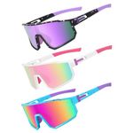 Derowern Youth Baseball Sunglasses, Kids Polarized Sports Sunglasses,UV400 Protection Glasses for Boys Girls Softball Cycling, Colorful&pink&purple, Youth/Children's