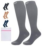 360 RELIEF 1 Pair Compression Socks for Women & Men - 15-20 mmHg Travel Flight Socks – Graduated Support - Ideal for Running, Cycling & during Maternity -L/XL, Grey with Laundry Bag