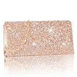 Larcenciel Women's Clutches, Glitter Rhinestone Evening Clutch Bag Handbag for Women w/Detachable Chain, Bling Rose Gold Ladies Crossbody Bag, Diamante Shoulder Bag for Wedding, Prom, Party 20x5x10cm