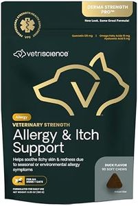 VetriScience Veterinary Strength Allergy & Itch Support Chews - Seasonal Allergy Support Supplement for Pets - Pet Skin Sensitivity Support - Cats & Dogs - Duck Flavor - 60 Chews