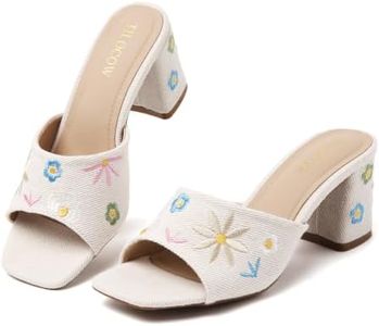 Tilocow Chunky Heeled Sandals for Women Square Toe Slip On Mules Comfortable Low Block Heels Embroidered Sandals Summer Boho Dress Shoes