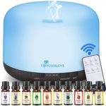 Diffuserlove Essential Oil Diffuser 500ML Aromatherapy Diffuser Mist Humidifiers 7 Color LED Lights Diffusers for Home Office Bedroom (Size:6.7" L x 6.7" W x 4.7" H)