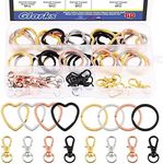 Glarks 60Pcs Flat Key Chain Ring Kit, 4 Colors Creative Heart Shape and Round Shape Keychain Split Key Rings with Swivel Clasps Lanyard Snap Hook for Car Home Keys Organization, Arts Crafts, Lanyards