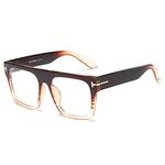 Jurchio Unisex Stylish Square Non-prescription Eyeglasses Glasses Flat Top Big Eyeglass Frames Large lens Clear Lens Eyewear… (Brown Gradient)