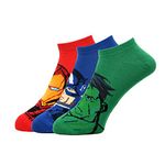 BALENZIA X Marvel Character Iron Man,Captain America & Hulk Themed Lowcut/Ankle Length Socks for Men-(Pack of 3 Pairs)(Free Size) Blue,Red,Green