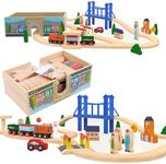 Orbrium 52 Pcs Deluxe Wooden Train 