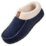 VeraCosy Women's Moccasin Slippers Warm Comfy Wool-felt Memory Foam Indoor House Shoes Navy,6 UK