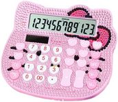 Cute Calculator Cat Crystal Calculator Girl and Women Pink Calculator Large LCD Display Dual Drive by Solar Energy and Battery for School Office Home(5.5Inch *4.9Inch)