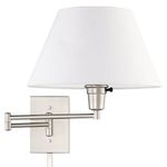 Kira Home Cambridge 13" Swing Arm Wall Lamp - Plug in/Wall Mount + White Fabric Shade, 150W 3-Way + Cord Covers, Satin Nickel Finish