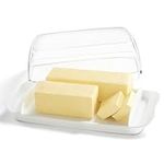 Lifewit Butter Dish with Lid for Countertop, Extra Large Plastic Butter Holder Container with Handles&Markings in Kitchen Organization, Dishwasher Safe, White