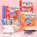 SUPER TOY 4Pc Magic Drawing Book for Kids Reusable Art Craft Practice Workbook for Toddlers 3-12 Years with 4 Refills Trace Drawing Book for Boys Girls Birthday Gift (Assorted Patterns)