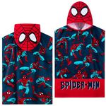 Marvel Hooded Towel for Kids, Absorbent Bath Towel with Hood for the Pool, Beach Holiday Essentials (Red/Blue Spiderman, 10-13 Years)