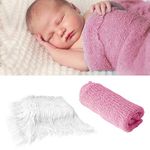 2Pcs Baby Newborn Photo Props Wraps & Photography Mat, DIY Newborn Baby Photo Blanket Swaddle Photography Props Wraps, Infant Soft Faux Fur Photography Backdrops Mat Rug for Baby Boys Girls (Pink)