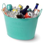 LIVIVO 24L Galvanised Steel Large Ice Bucket - Drinks Cooler Bucket with Handles for Parties, BBQs, Garden Bar, Beer Bucket, Wine & Champagne Cooler, Metal Tub for Bottles & Cans - Turquoise