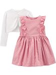 Simple Joys by Carter's Girls' 2-Piece Special Occasion Dress and Cardigan Set, Pink Dots, 18 Months