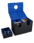 ZLCA Card Deck Box with Dice Tray for MTG Cards, 200+ Card Storage Box Fits for TCG CCG, PU Leather Strong Magnet Collectible Card Case(Black&Blue)