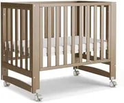 MAMAZING EvoNest Baby Crib, 6 in 1 Convertible Mini Crib with Wheels, 100% New Zealand Pinewood Growing Bed, 4 Adjustable Mattress Height,GREENGUARD Gold Certified,Teakwood