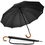 NINEMAX Large Umbrella Windproof Strong,12 Ribs Black Stick Umbrellas with Wooden Handle - Heavy Duty Gents Umbrella for Men Women(Black)