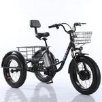 GeRRiT 20 Inch Electric Bike, 500W Motor, Fat Tire Electric Bike for Adults, 48V12AH Battery, Tricycle with Large Back Basket, Beach Three Wheel Electric Bike, Three Wheel Electric Cruiser