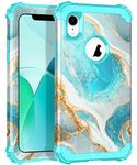 Hocase for iPhone XR Case, Heavy Duty Shockproof Protection Soft Silicone Rubber+Hard Plastic Bumper Hybrid Dual Layer Protective Case for iPhone XR (6.1-inch Display) 2018 - Teal