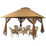 COSTWAY 4 x 4m Pop up Gazebo, 3 Height Adjustable UV50+ Pavilion Canopy Tent with Zipped Mesh Side Walls, Double Roof & Wheeled Carry Bag, Outdoor Garden Backyard BBQ Grill Sun Shelter (Brown)