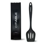 FiABLE Premium Big Silicone Turner Spatula - Perfectly Angled | 30cm by 8cm - 1 Year Warranty - 230°C Heat-Resistant - FDA Approved Food Grade Silicone - Seamless Design - Turner Black