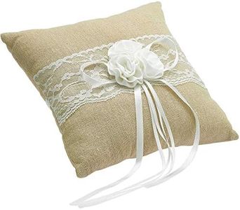 EinsSein 1x Coussin de Bague Jute Flower 20x20 Grand Beiges alliances Porte Coussins dentella Mariage - Porte Anneau de Mariage Original - Mariage décoration Boite Beige Anneau décoration
