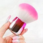 ANGNYA Nail Dust Brush for Acrylic Nails, Soft Kabuki Nail Art Dust Powder Remover Brush Pink White Hair with Gradient Handle Dust Cleaner Brush for Makeup Manicure Tool